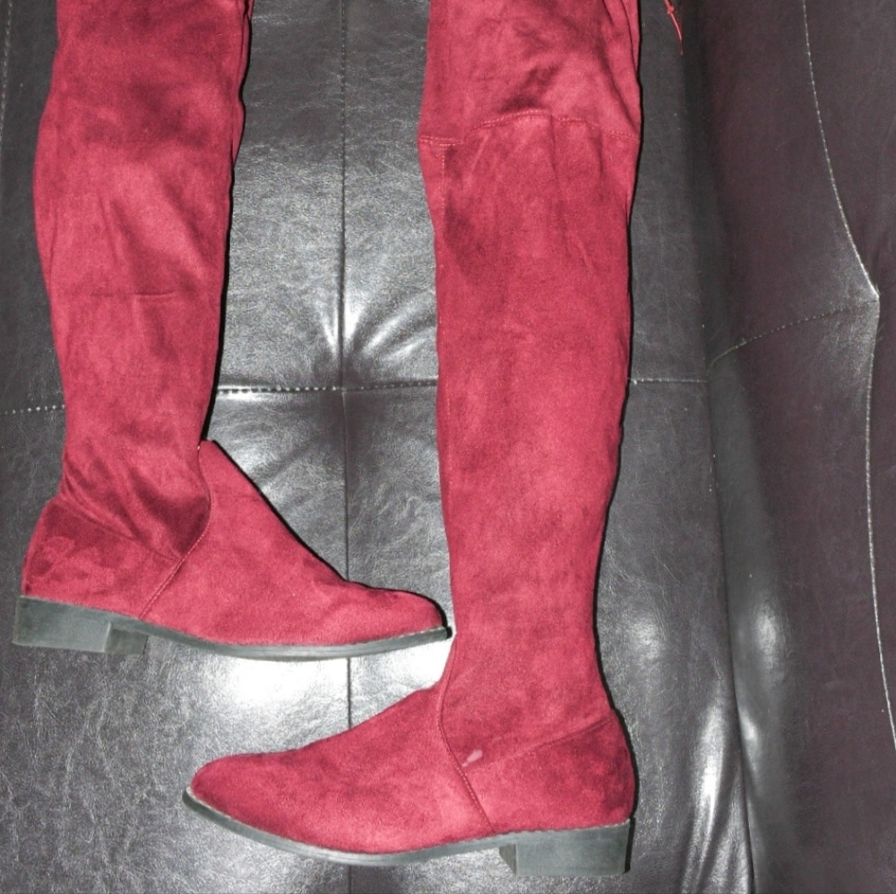 Burgundy over the knee boots